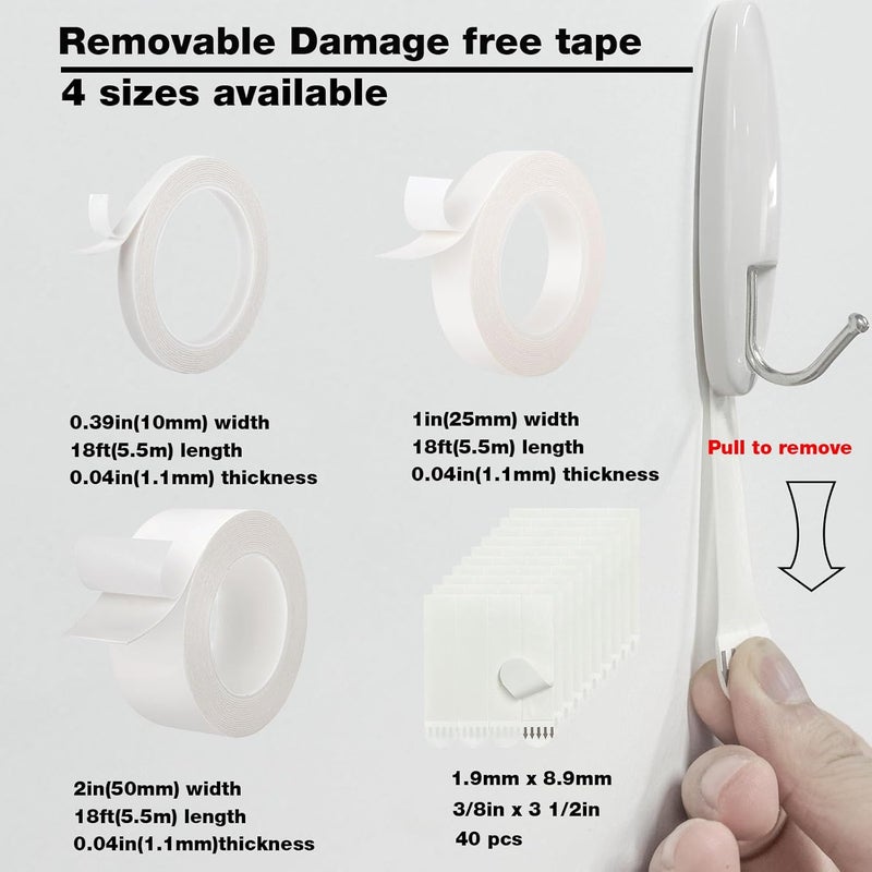 Hasaky Removable Double Sided Tape 18ft, Picutre Hanging Strips Damage Free,Heavy Duty Mounting Tape Wall Adhesive Strips for Poster Carpet Rug Art Craft Scrapbook - Image 2